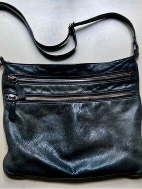 Margot Genuine Black Leather Crossbody Bag with Dual Zip Front